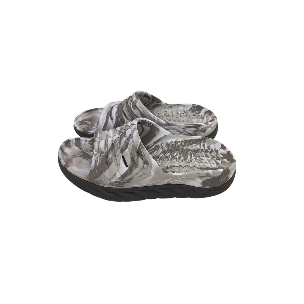 Hoka One One Ora Recovery Slide Swirl Gray White Slip On Sandals Women's 7